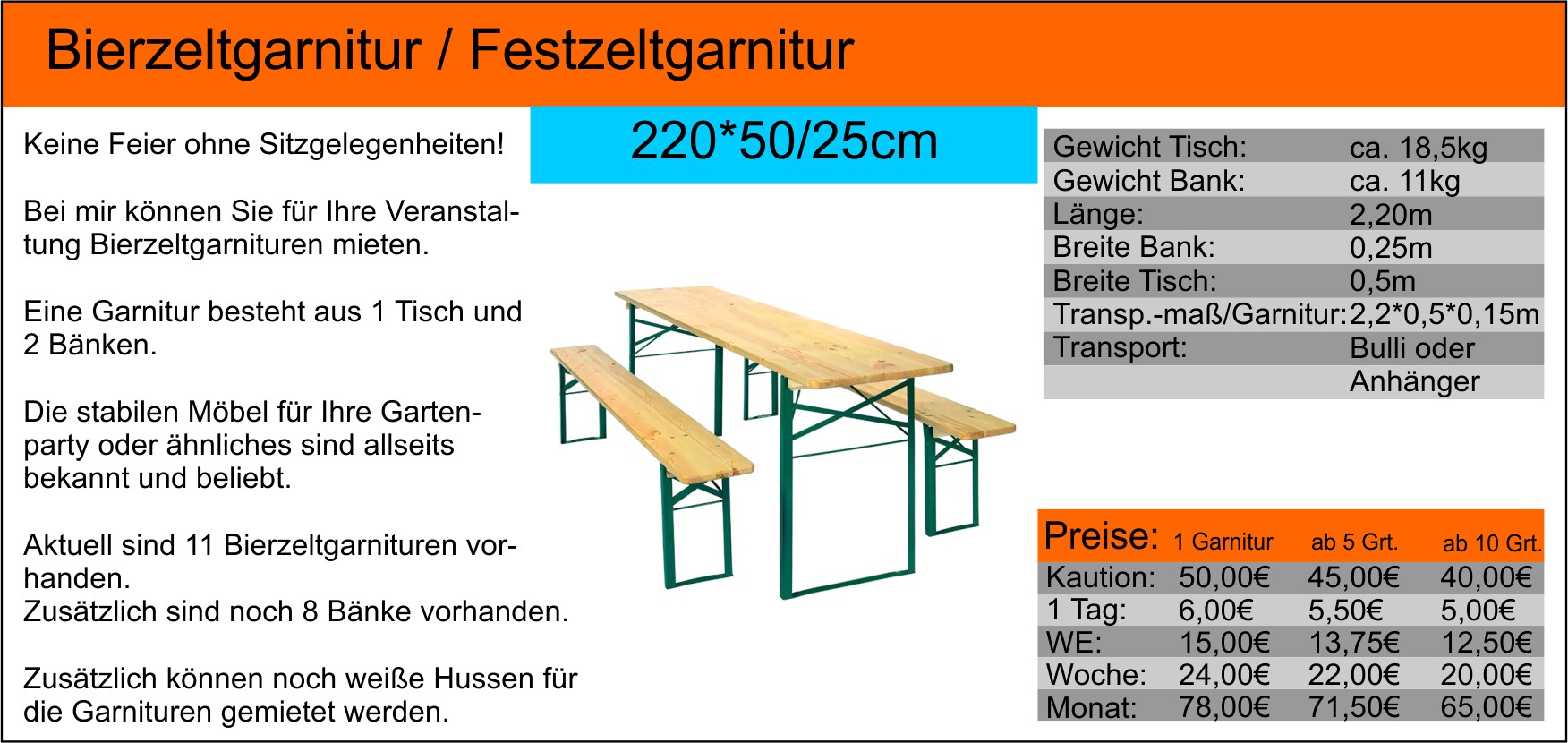 Bierzeltgarnitur mieten in Hemer