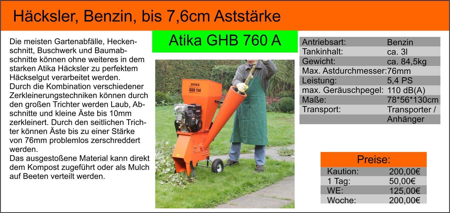 Häcksler Benzin mieten in Hemer