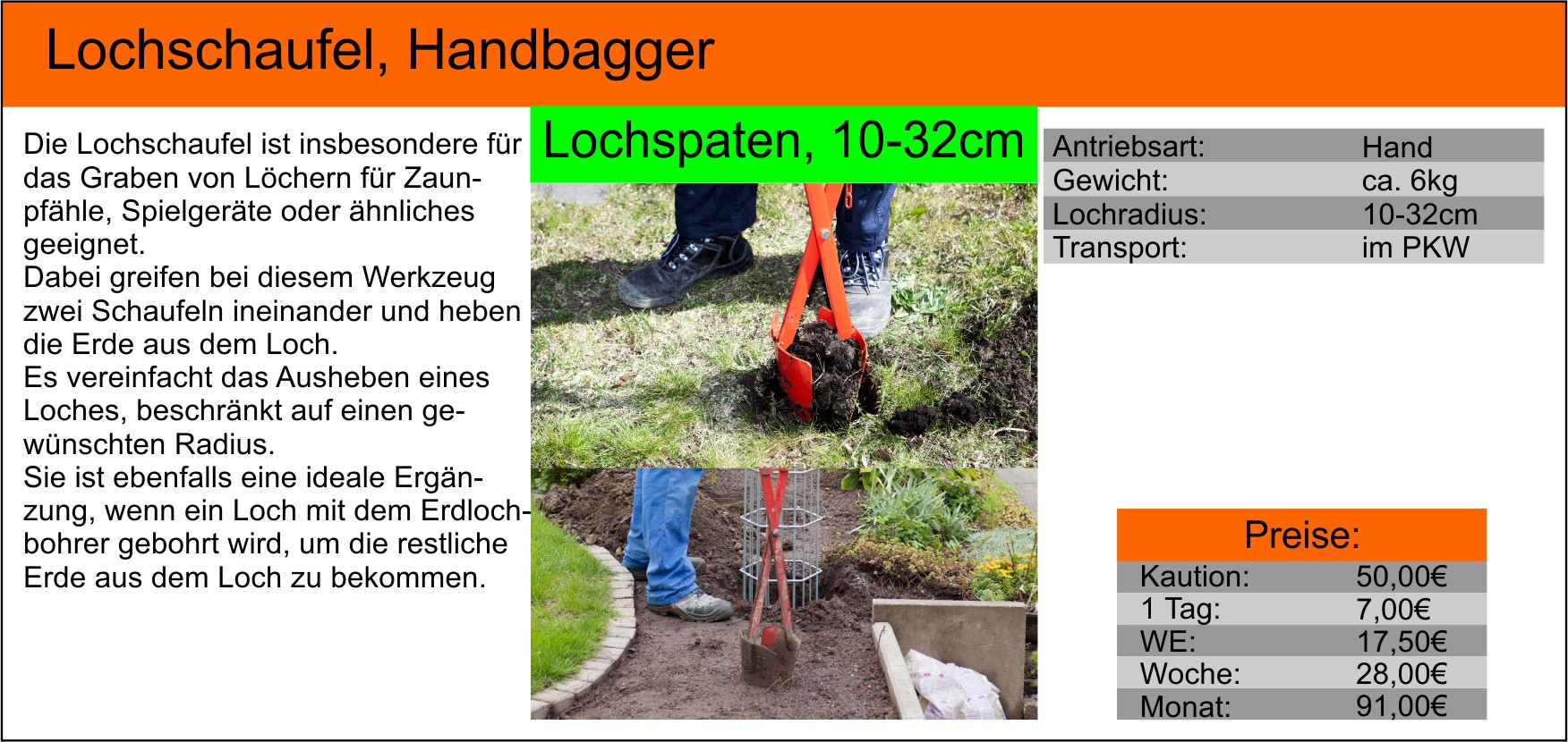 Lochschaufel, Lochspaten, Handbagger mieten in Hemer